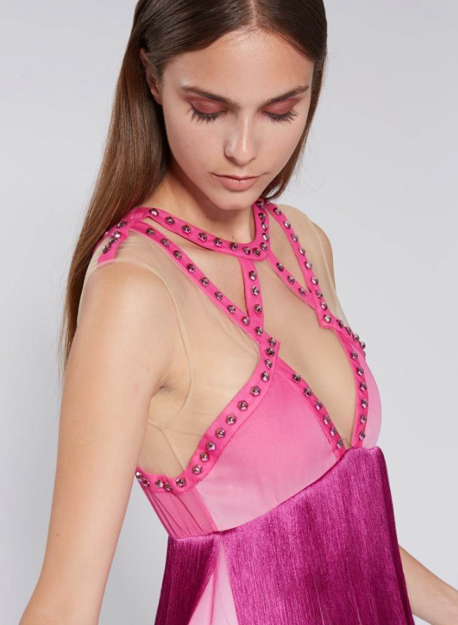Abito con frange in georgette sfumato