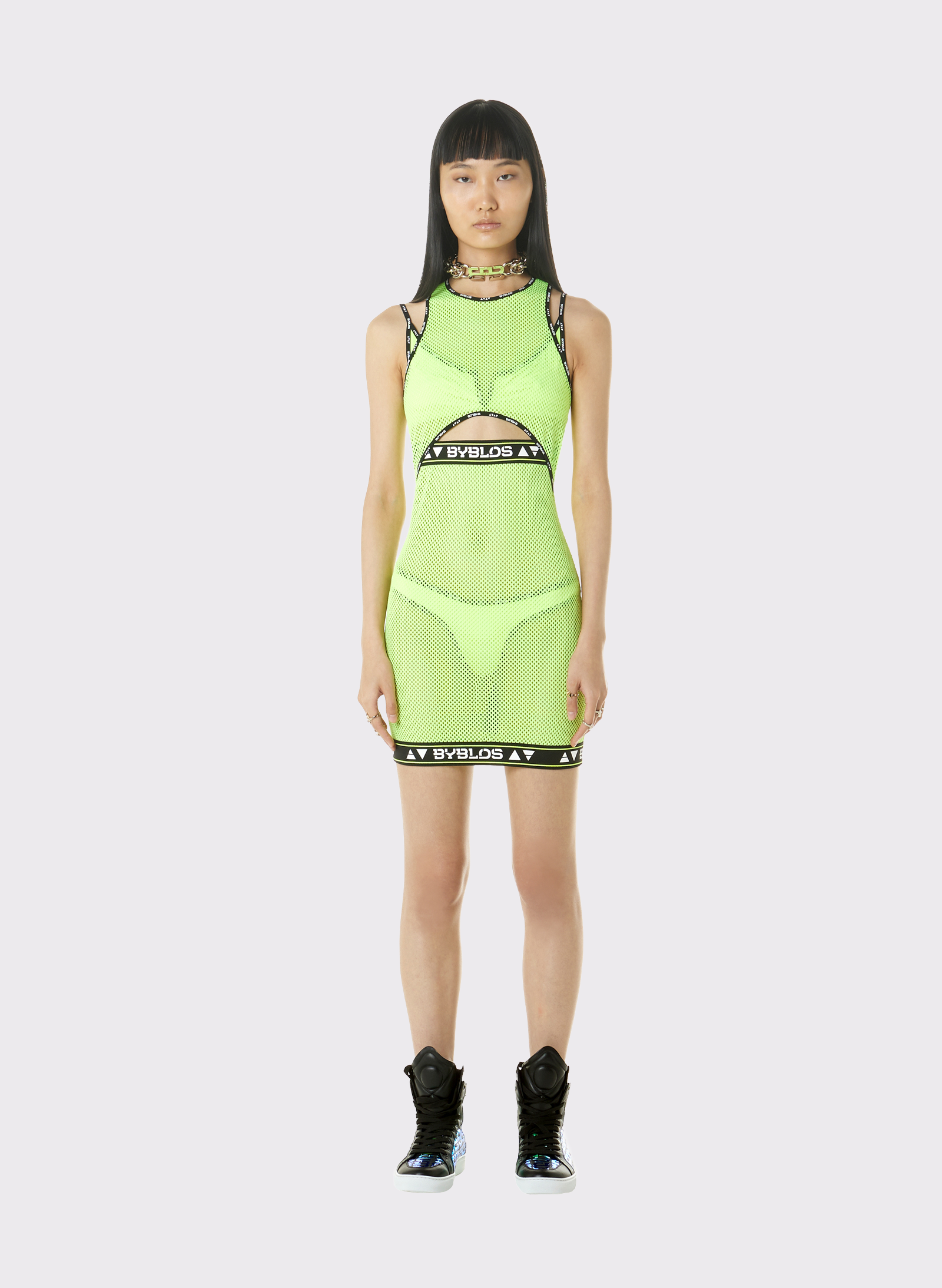 Byblos Sport Net Dress in lime - back view