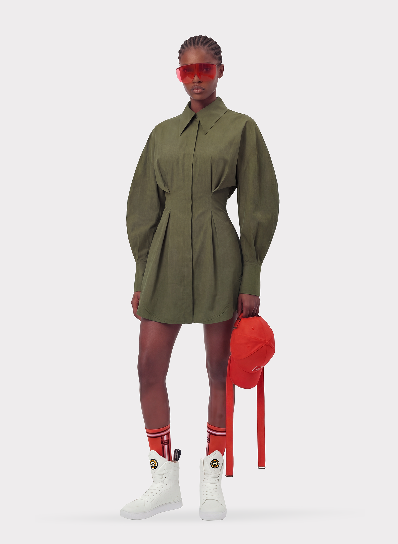 Byblos Sculptural Chemisier in olive - back view