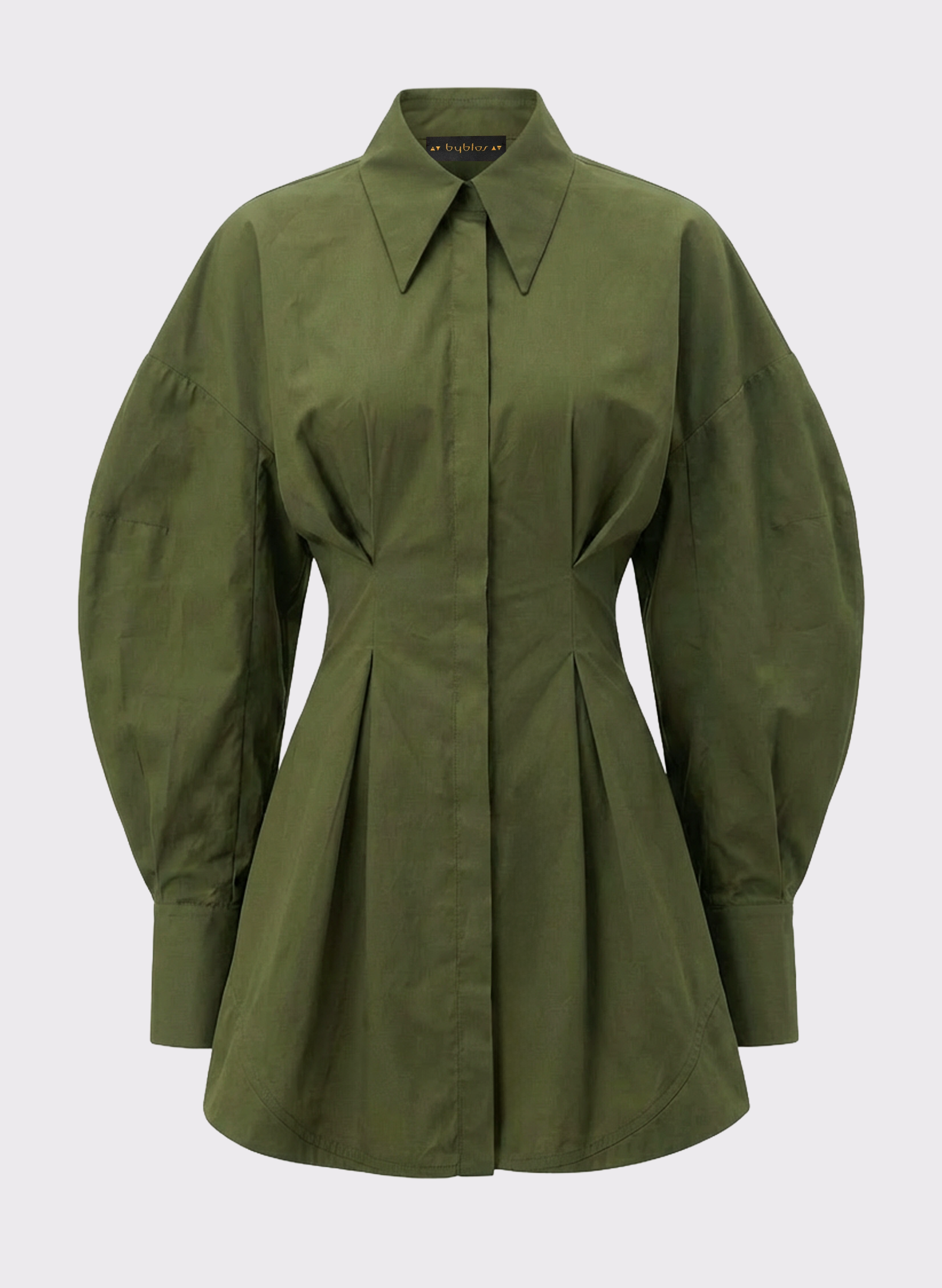 Byblos Sculptural Chemisier in olive - front view