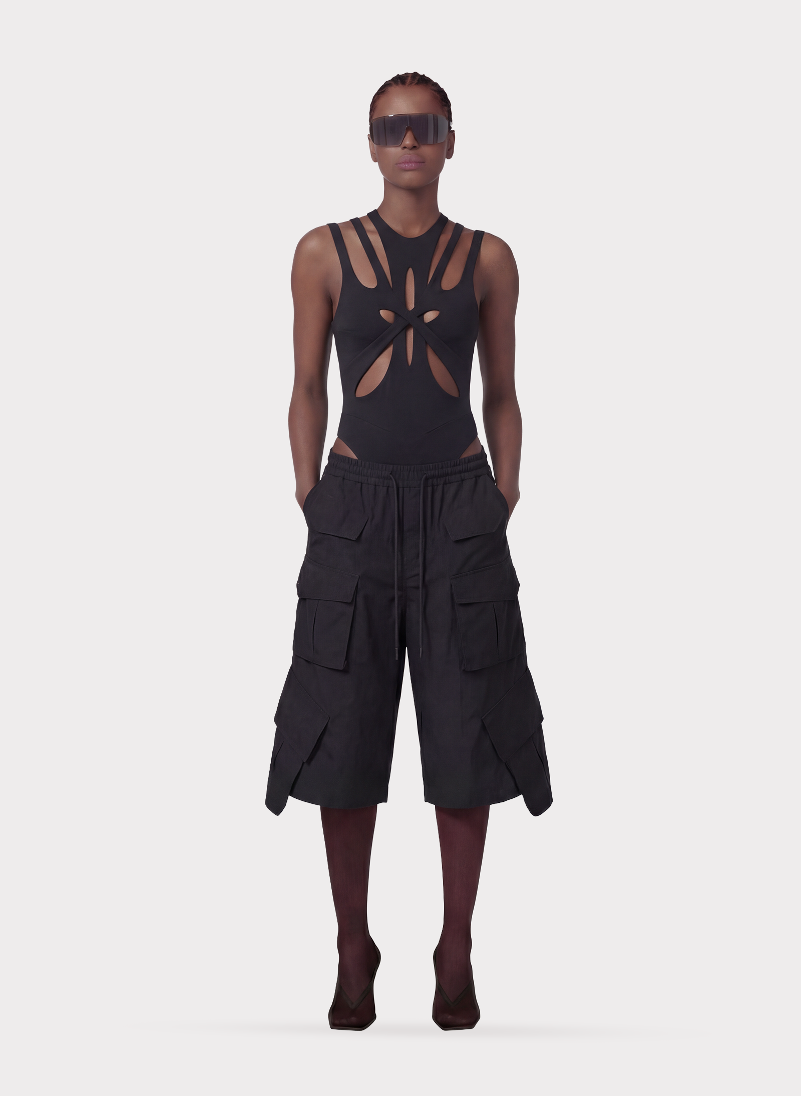 Byblos Unisex Cargo Shorts in black - front view