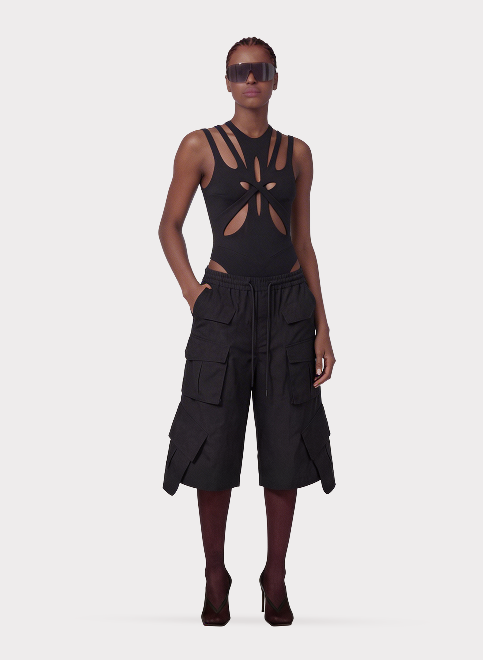 Byblos Unisex Cargo Shorts in black - side view