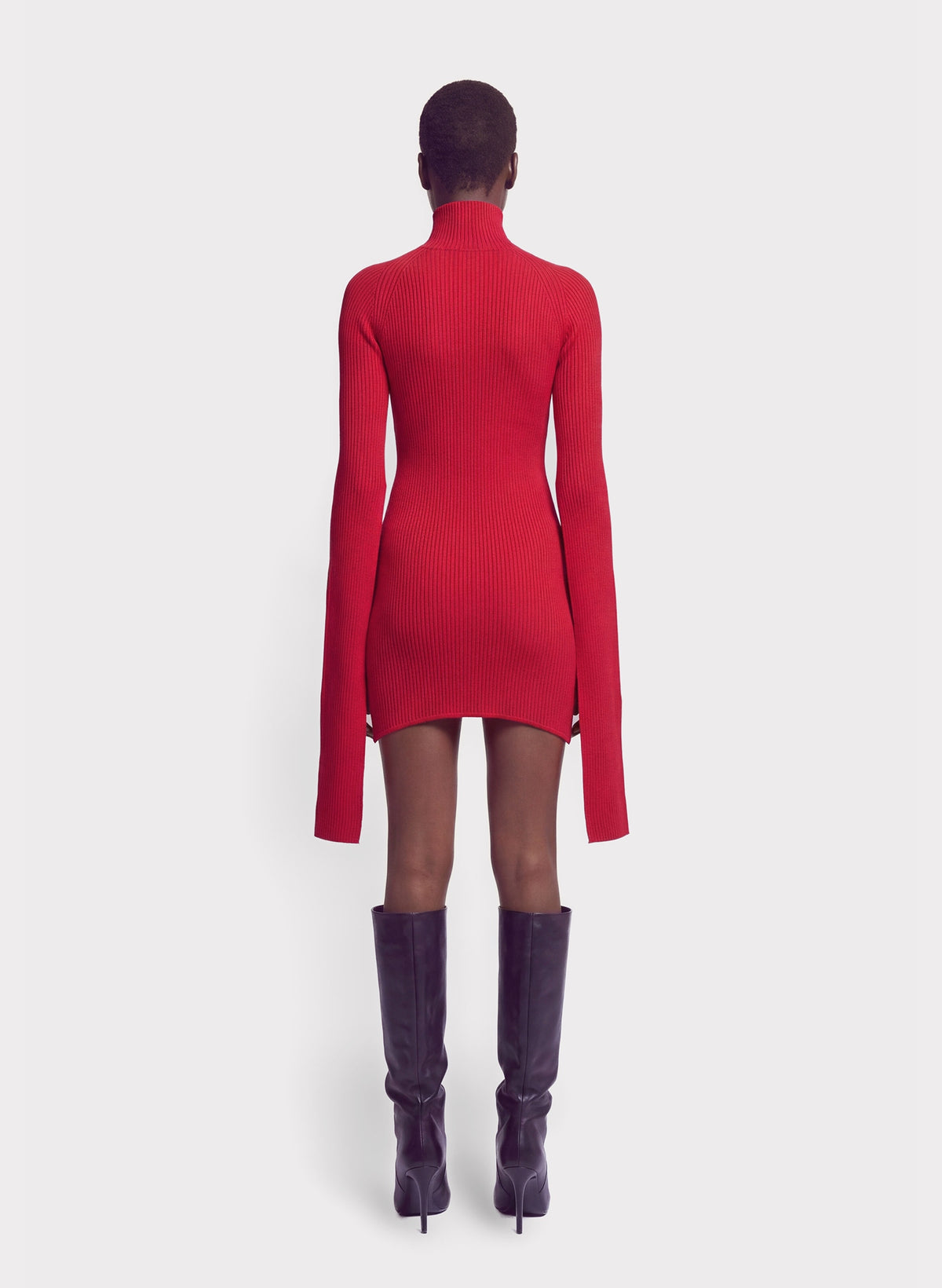 Split-Sleeve Ribbed Knit Dress