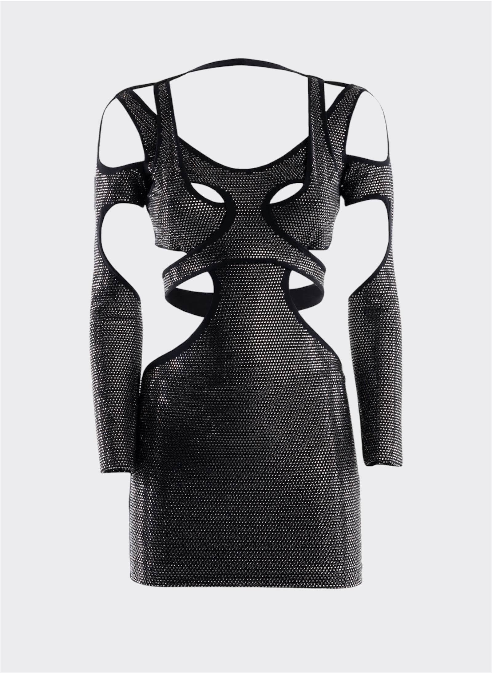 Cut-out Strass Jersey Dress