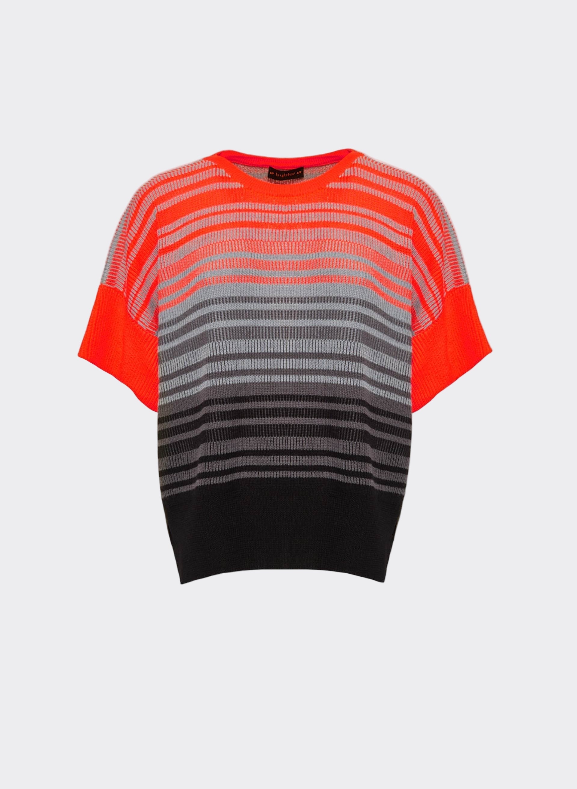 Knit Fluo Top in vibrant orange, gray, and black with a relaxed silhouette and short sleeves - Byblos contemporary style.