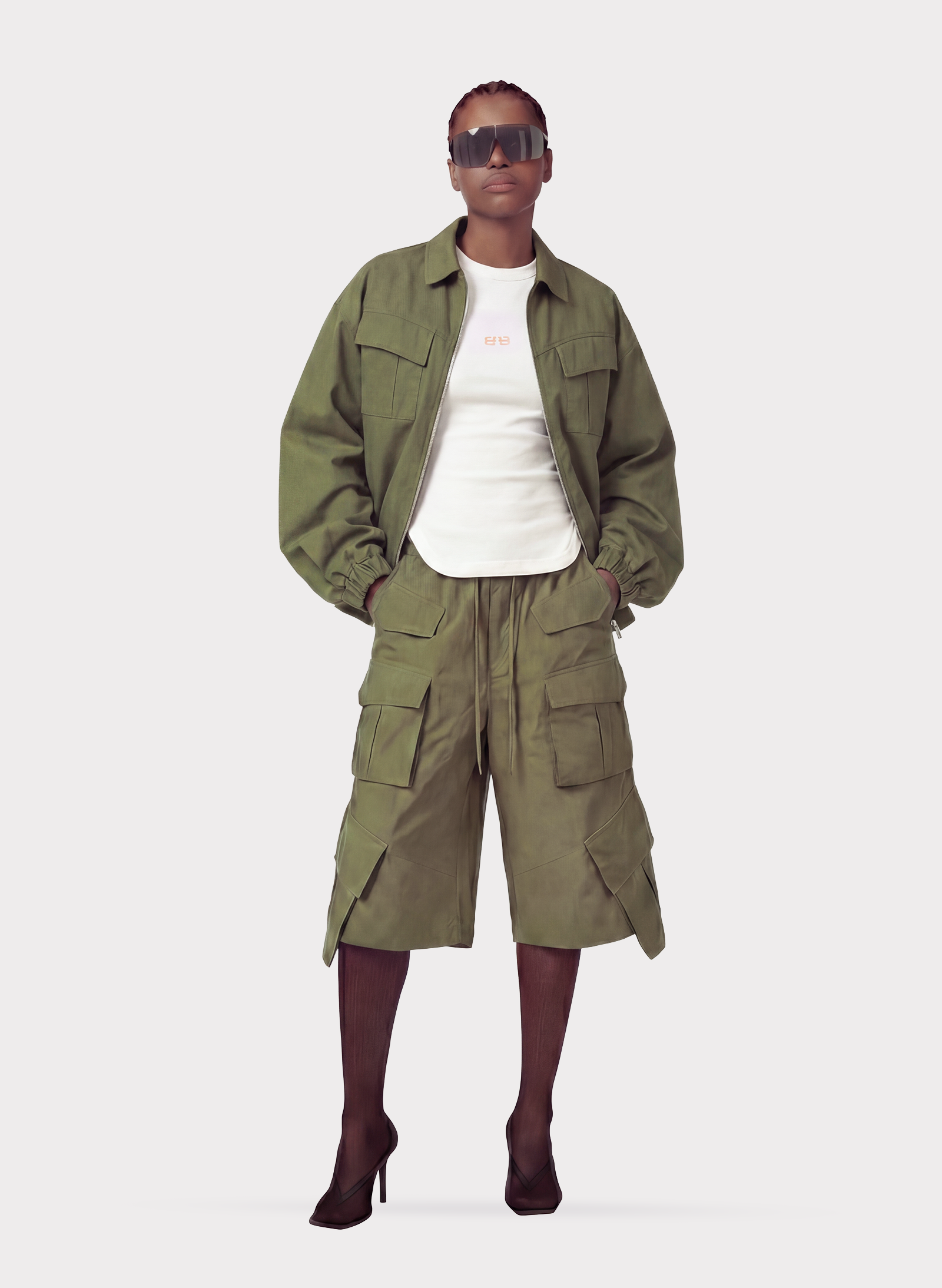 Byblos Bomber Pockets in khaki - front view