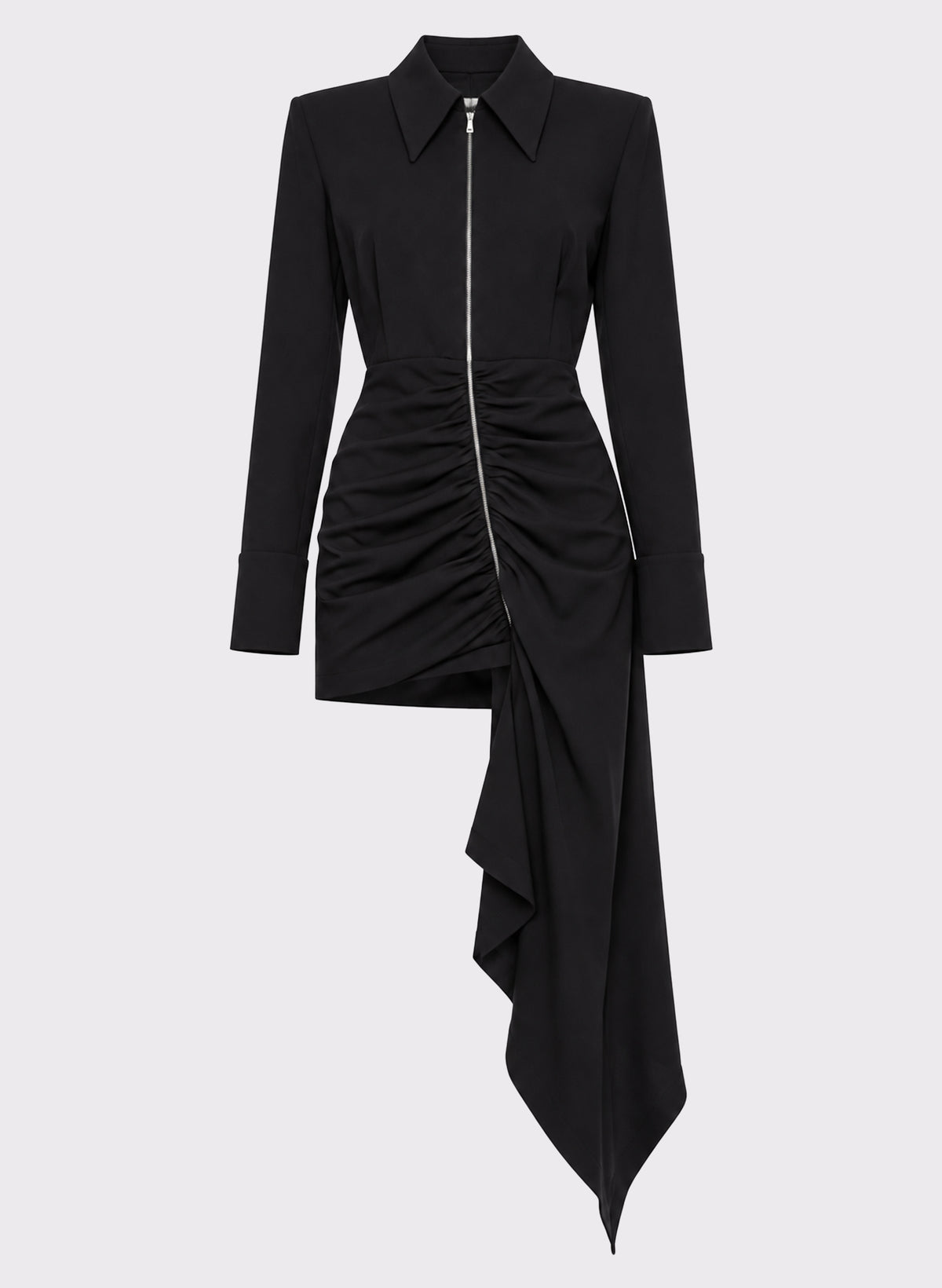 Zip Front Draped Shirt Dress