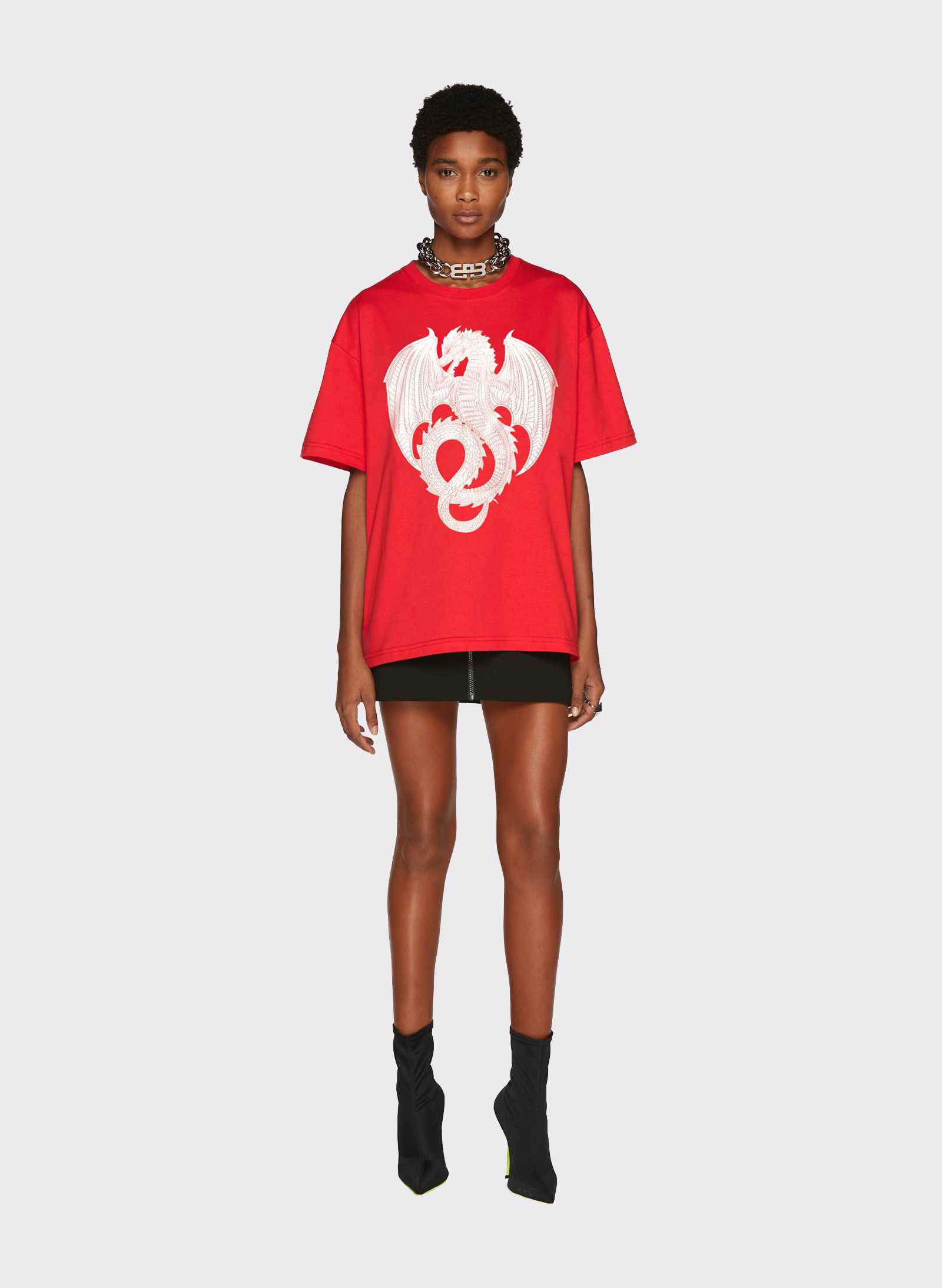 Cotton T-Shirt with Dragon Graphic Print