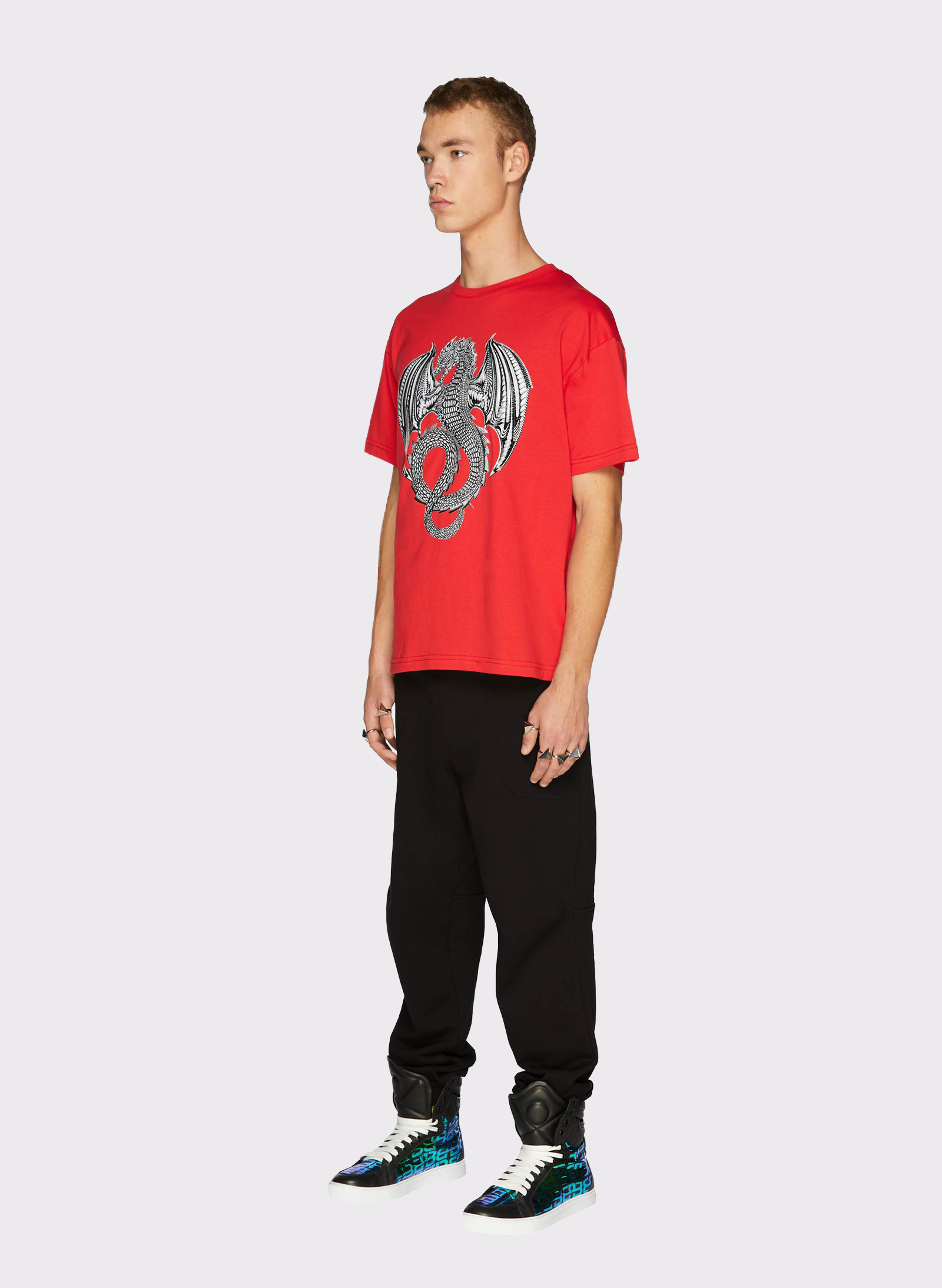 Cotton T-Shirt with Dragon Graphic Print