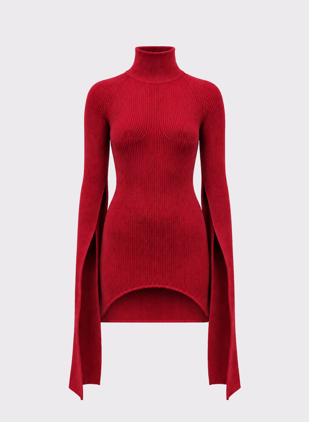 Split-Sleeve Ribbed Knit Dress
