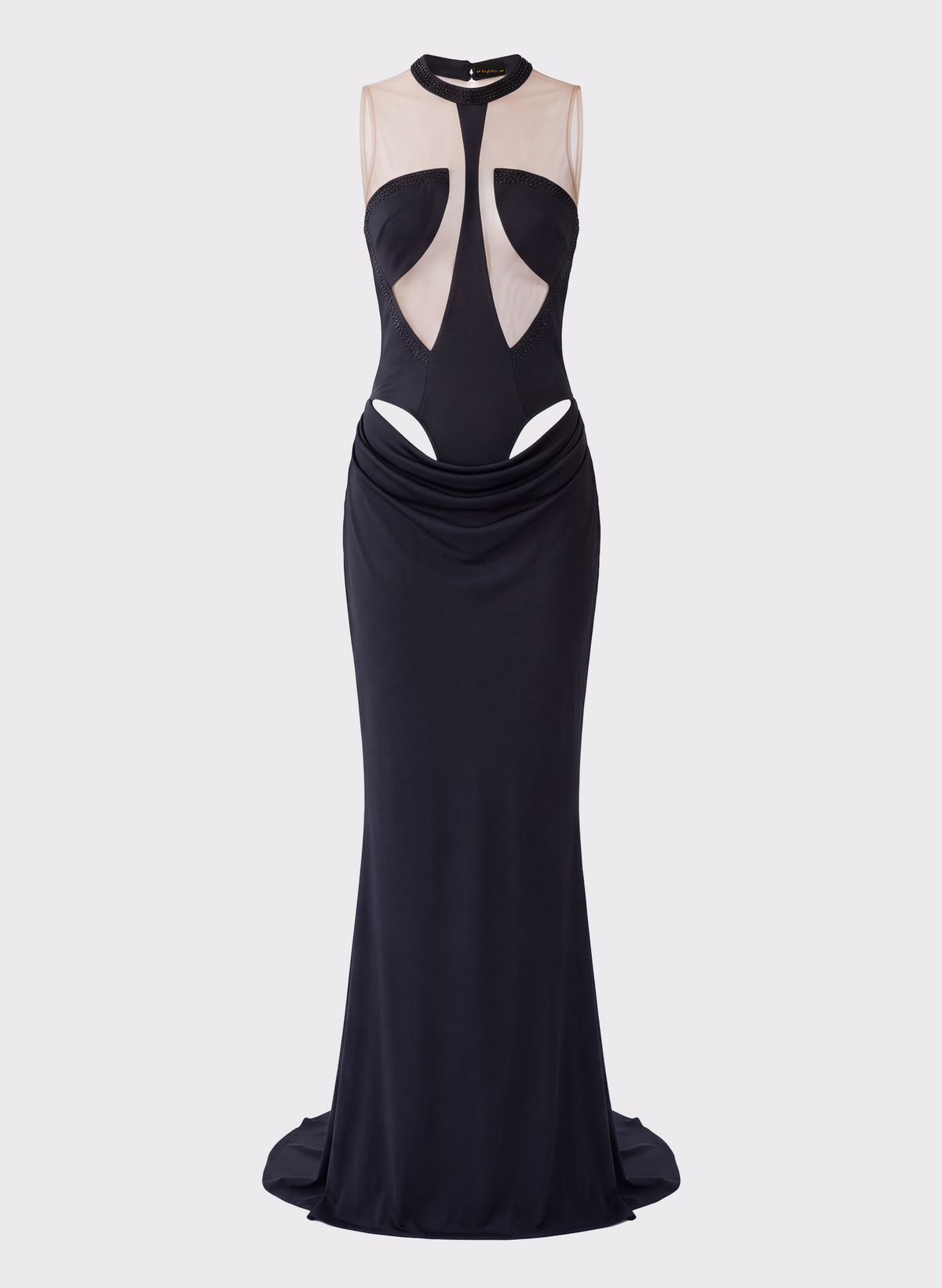 Abito Lungo con Cut-out e Strass