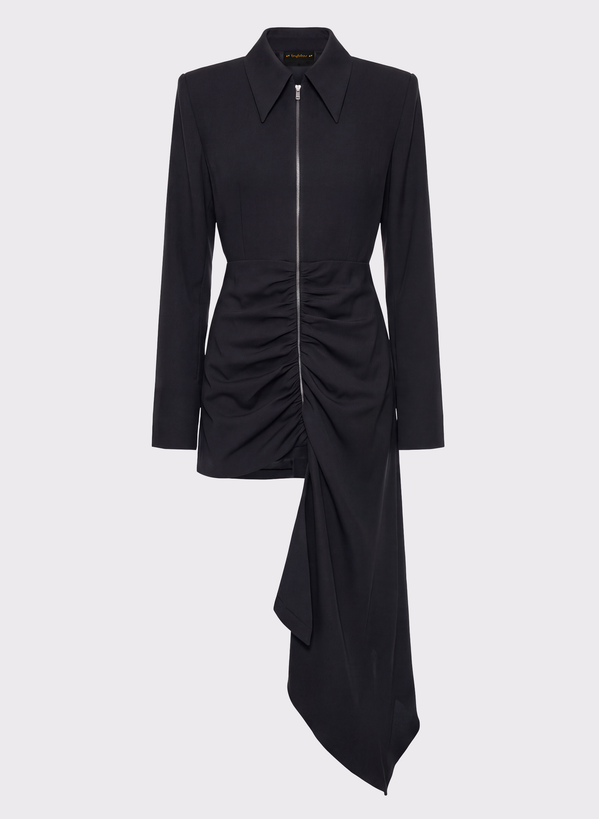 Abito Camicia con Zip e Drappeggio Asimmetrico