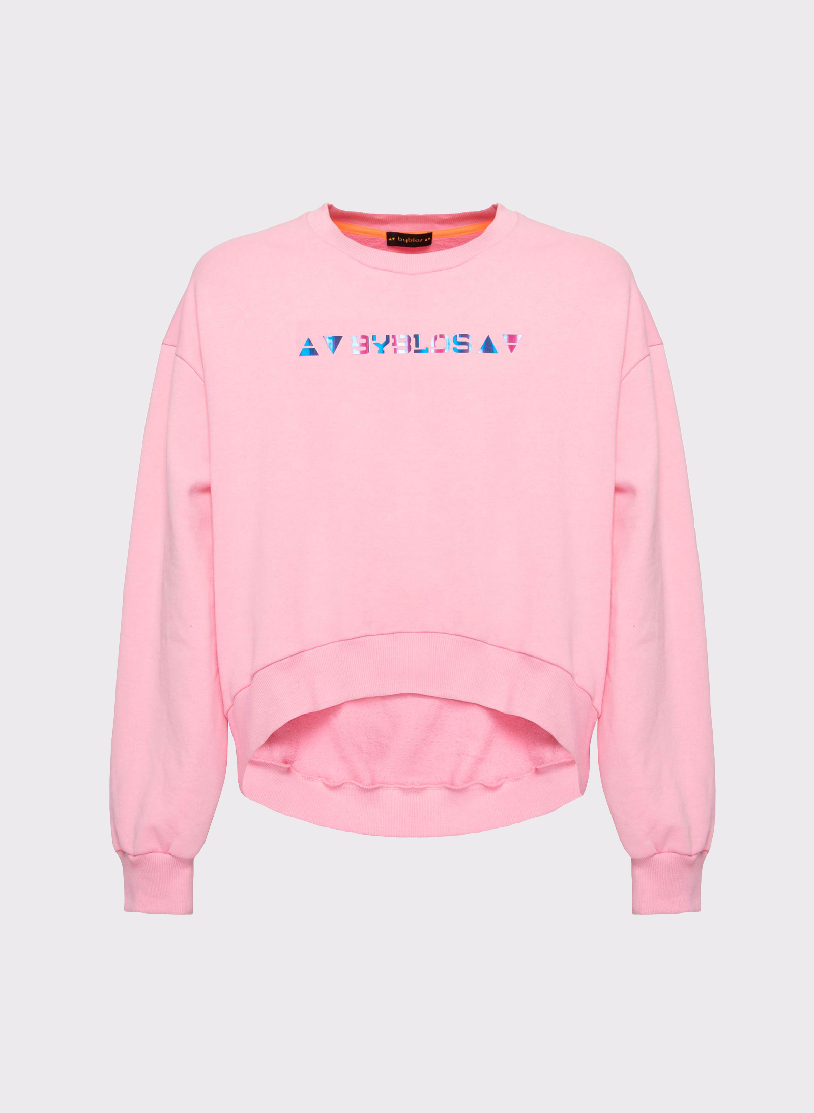 Byblos Iridescent Logo Crop Jumper in pink - front view