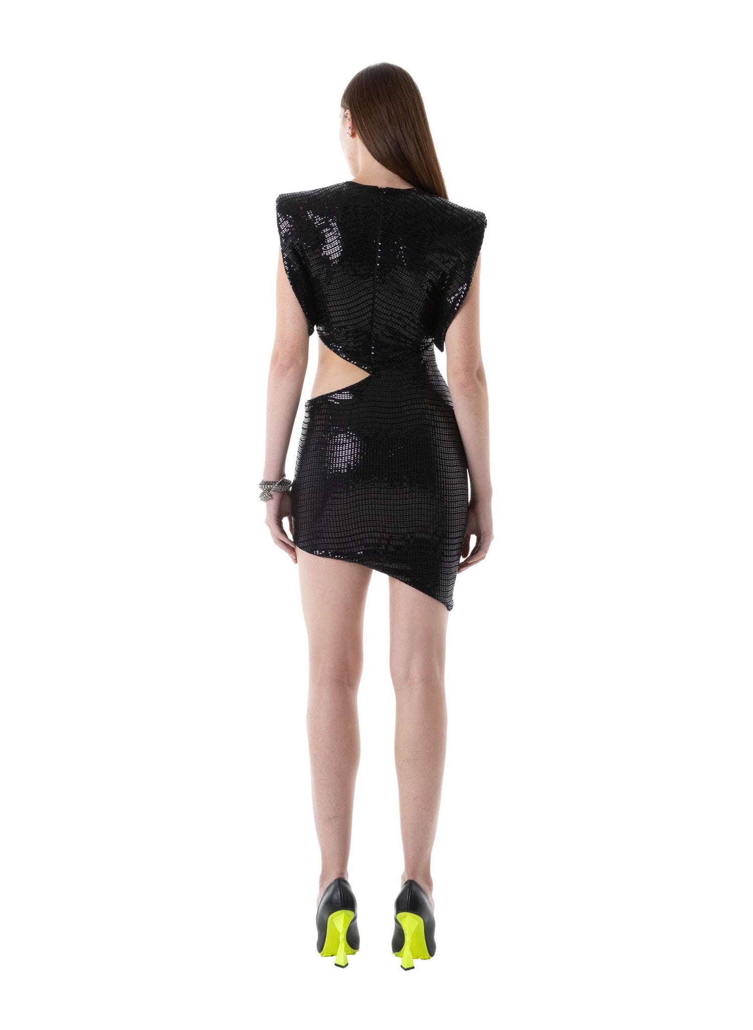 Black Techno Paillettes Mini Dress