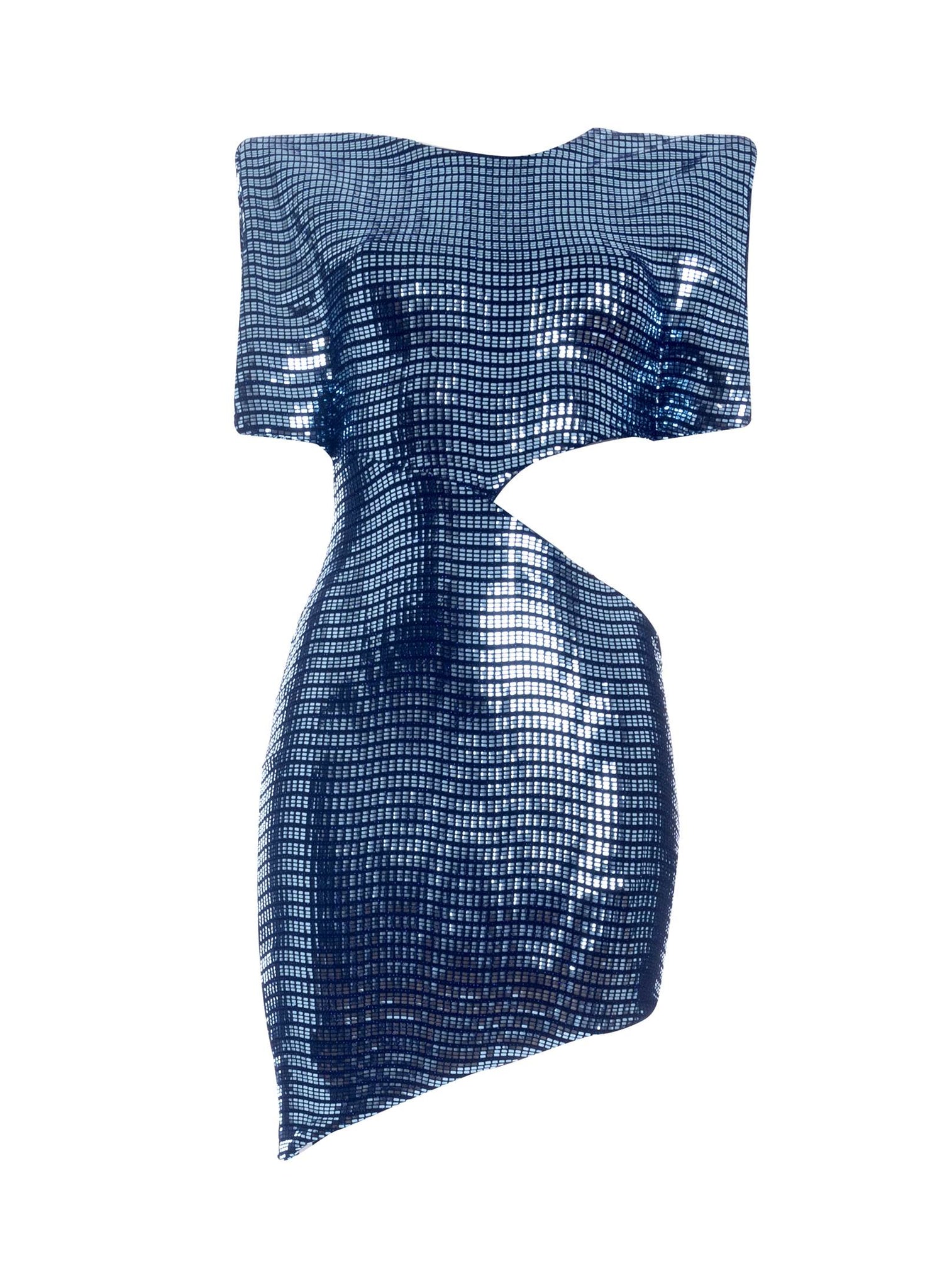 Blue Techno Paillettes Mini Dress